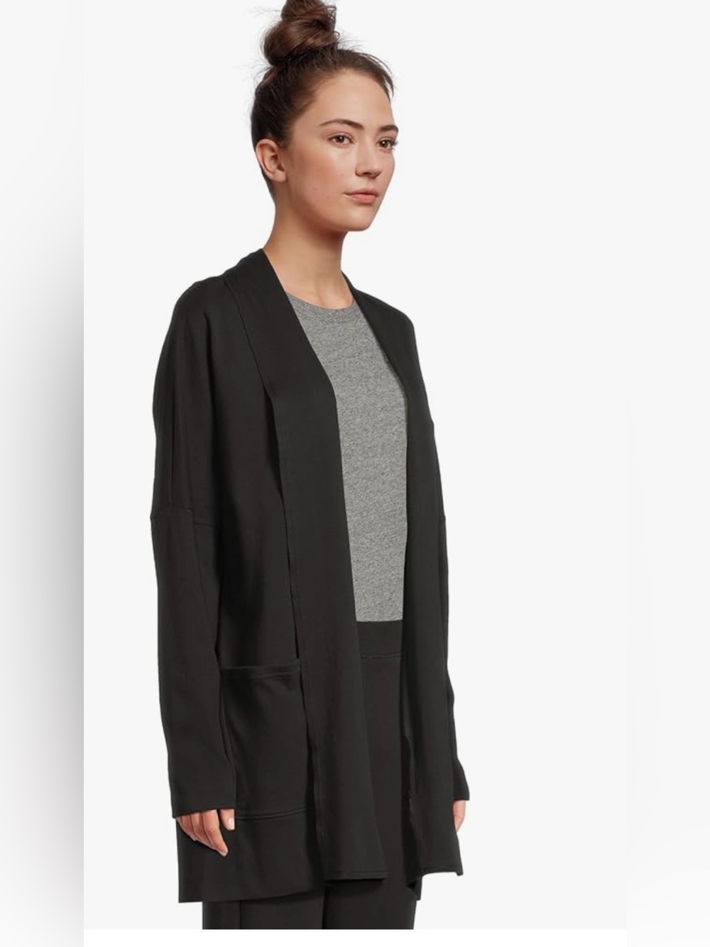 Pact Black Open-Front Shawl Collar Cardigan